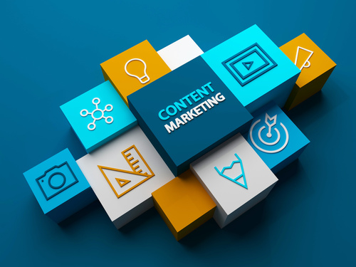 Concept du content marketing expliqué en 3D sous forme de cube