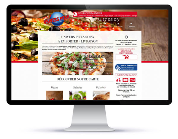 Mockup de la page d'accueil d'un site de pizzas en livraison ou à emporter